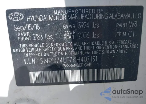 2019 Hyundai Elantra Se from USA, damaged, VIN 5NPD74LF7KH407131